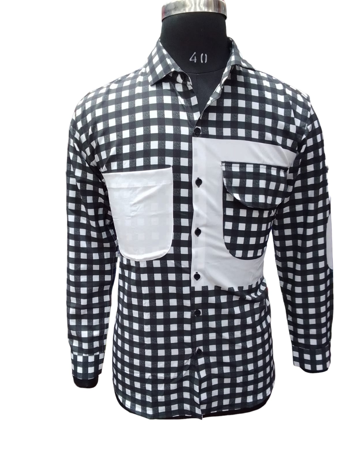 Premium Quality Black & White Mix Cotton Checked Shirt 1004