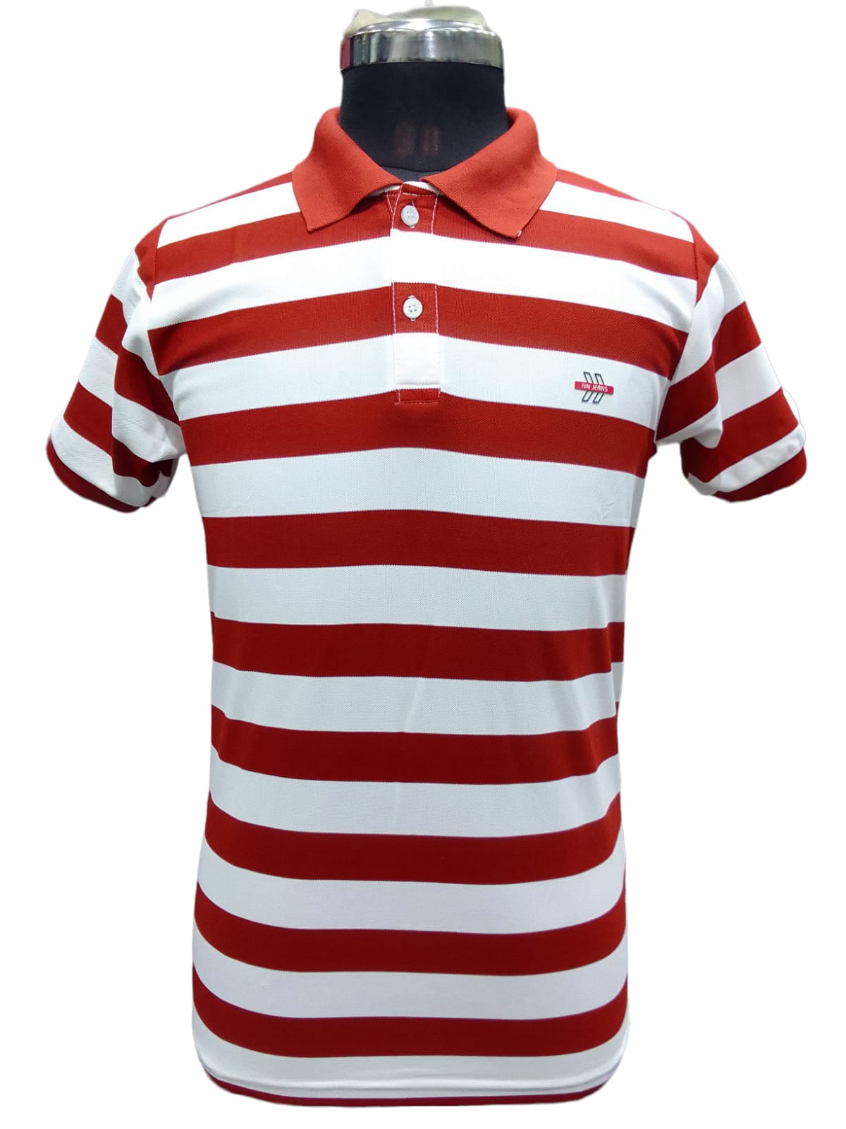 RED AND WHITE POLO STRIPED MENS WEAR CASUAL T-SHIRT 3113