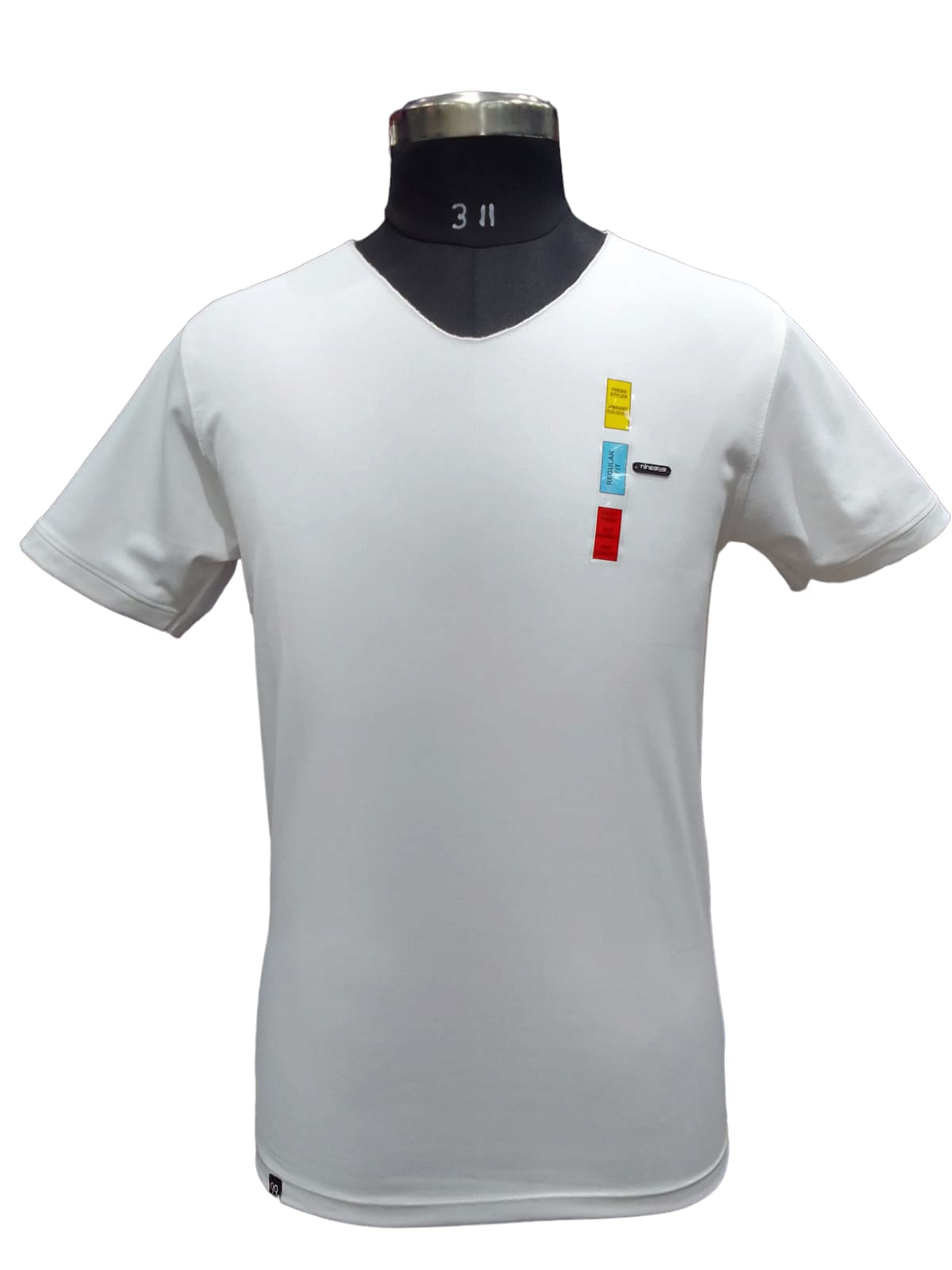 SOLID V NECK WHITE T SHIRT 3085