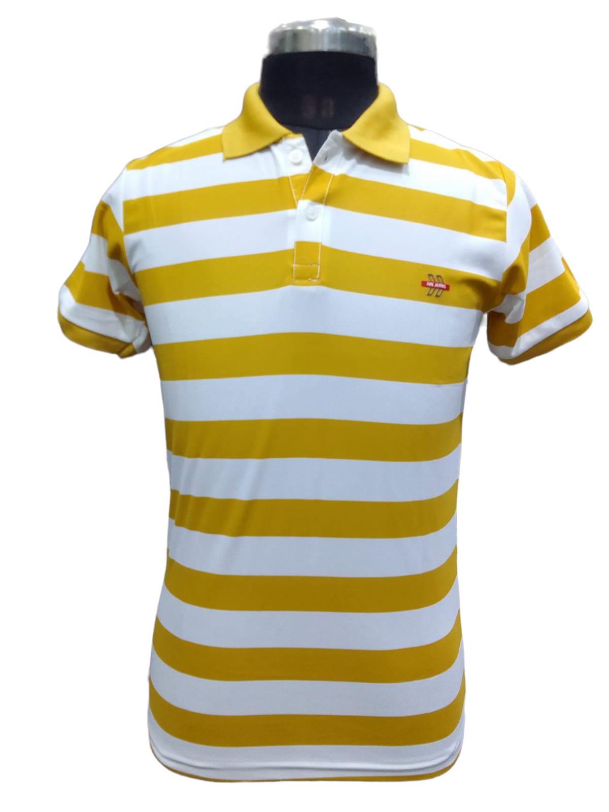 YELLOW AND WHITE STRIPED POLO T-SHIRT FOR CASUAL WEAR 3107