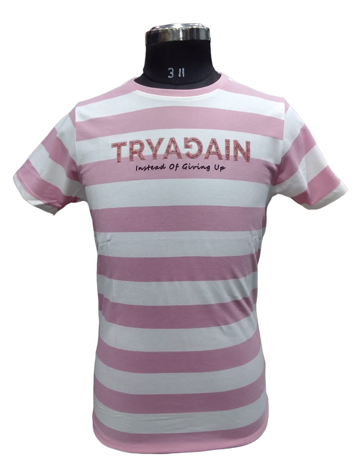 PREMIUM QUALITY HALF SLEEV T SHIRT  WITH WHITE & PINK STRIPS 3058