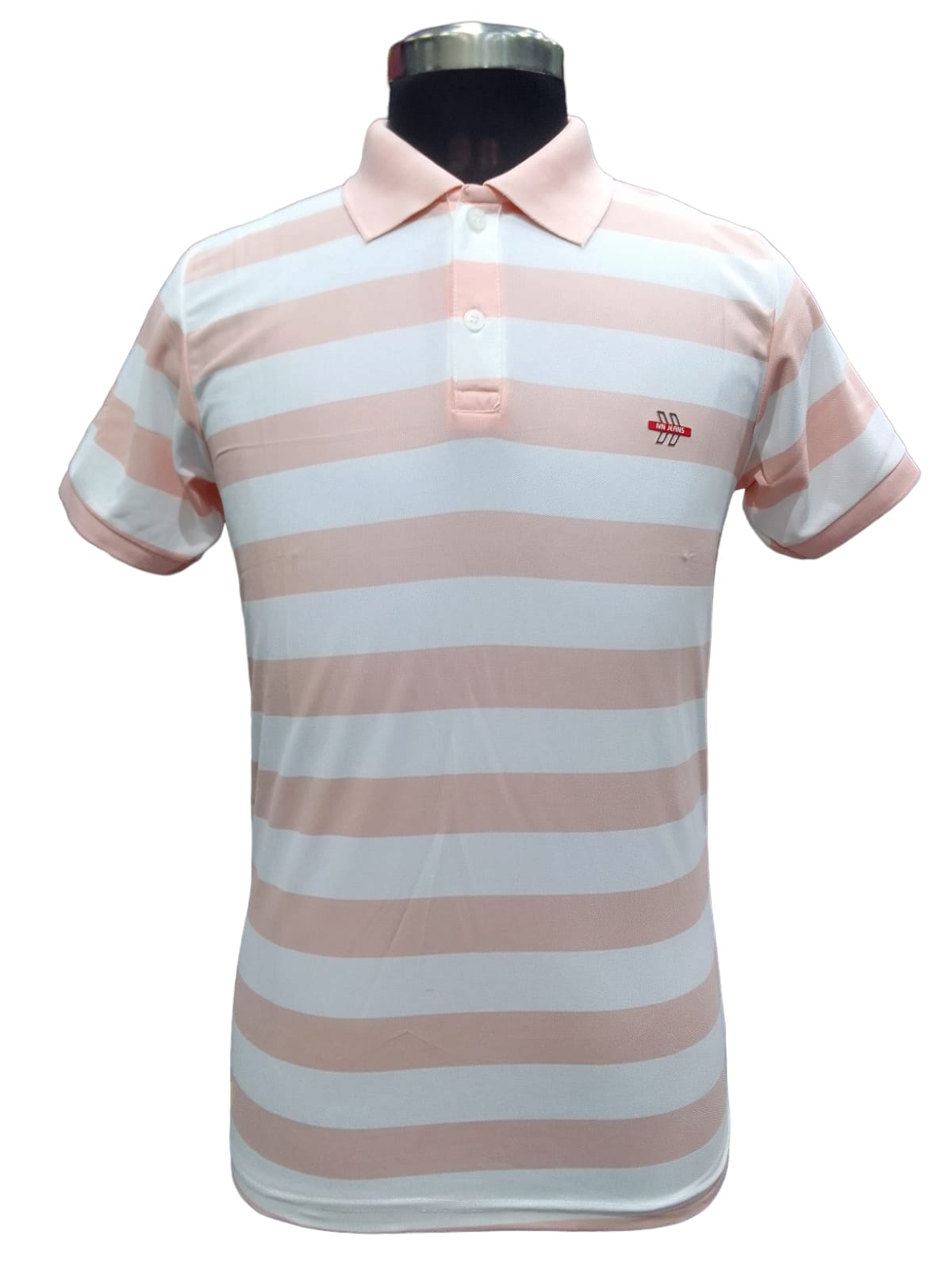 PINK & WHITE STRIPED CASUAL WEAR POLO T-SHIRT 3104